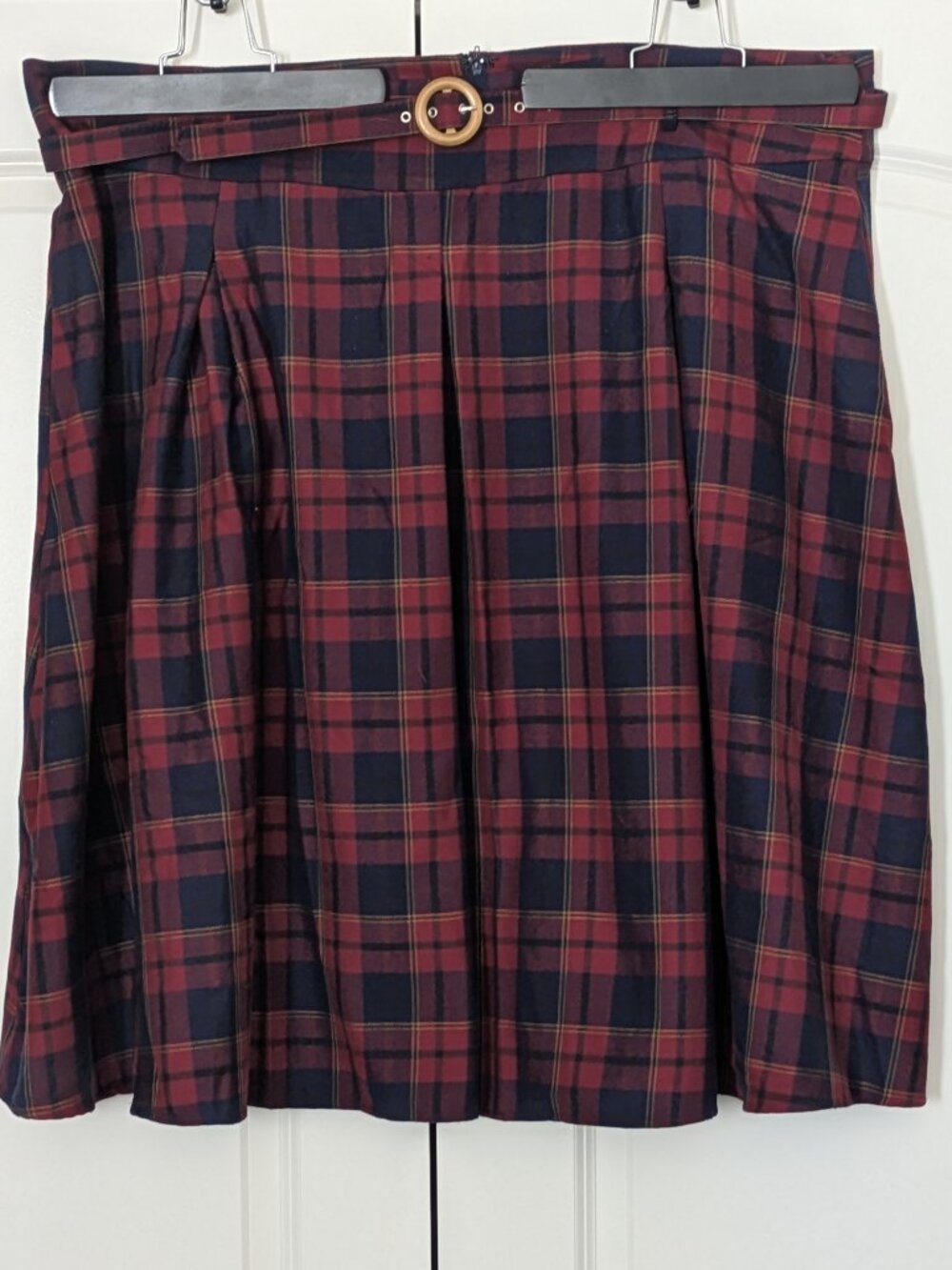 ModCloth x Collectif Red & Blue Plaid Skirt with Belt US26/UK30